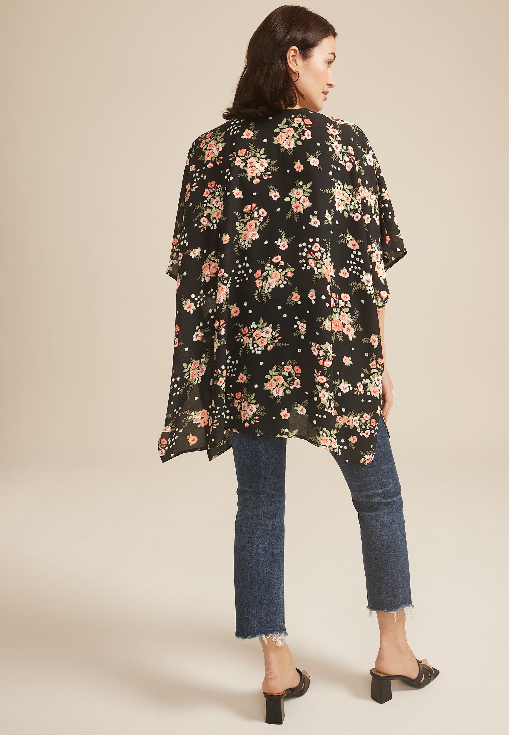 Black Floral Kimono, BLACK COMBO, large