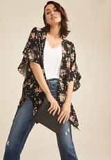 Black Floral Kimono, BLACK COMBO, small