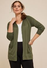 Knit Open Front Pocket Cardigan, C4153, small