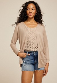 Textured Curved Hem Cardigan 