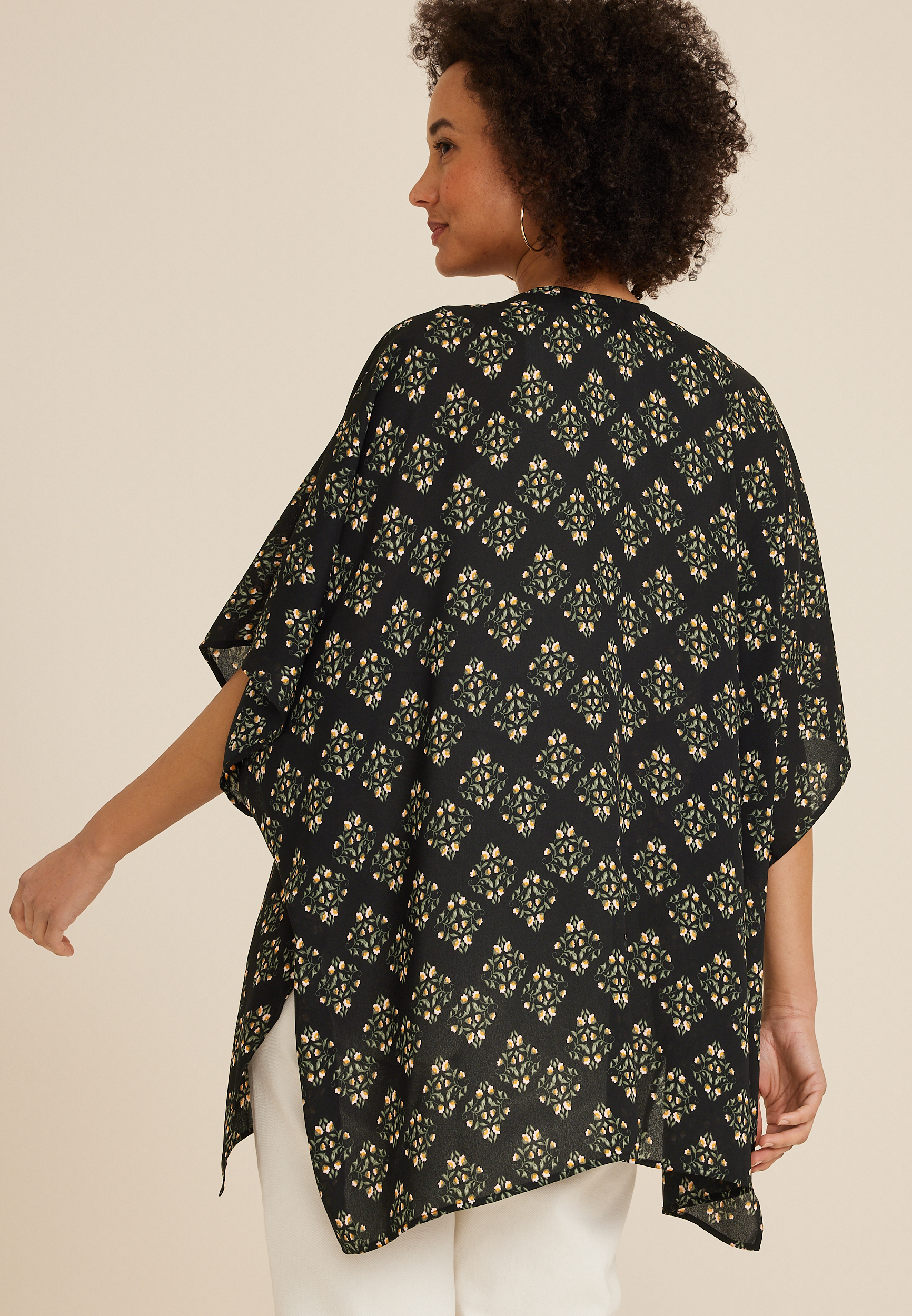Black Floral Medallion Kimono, C1756, large