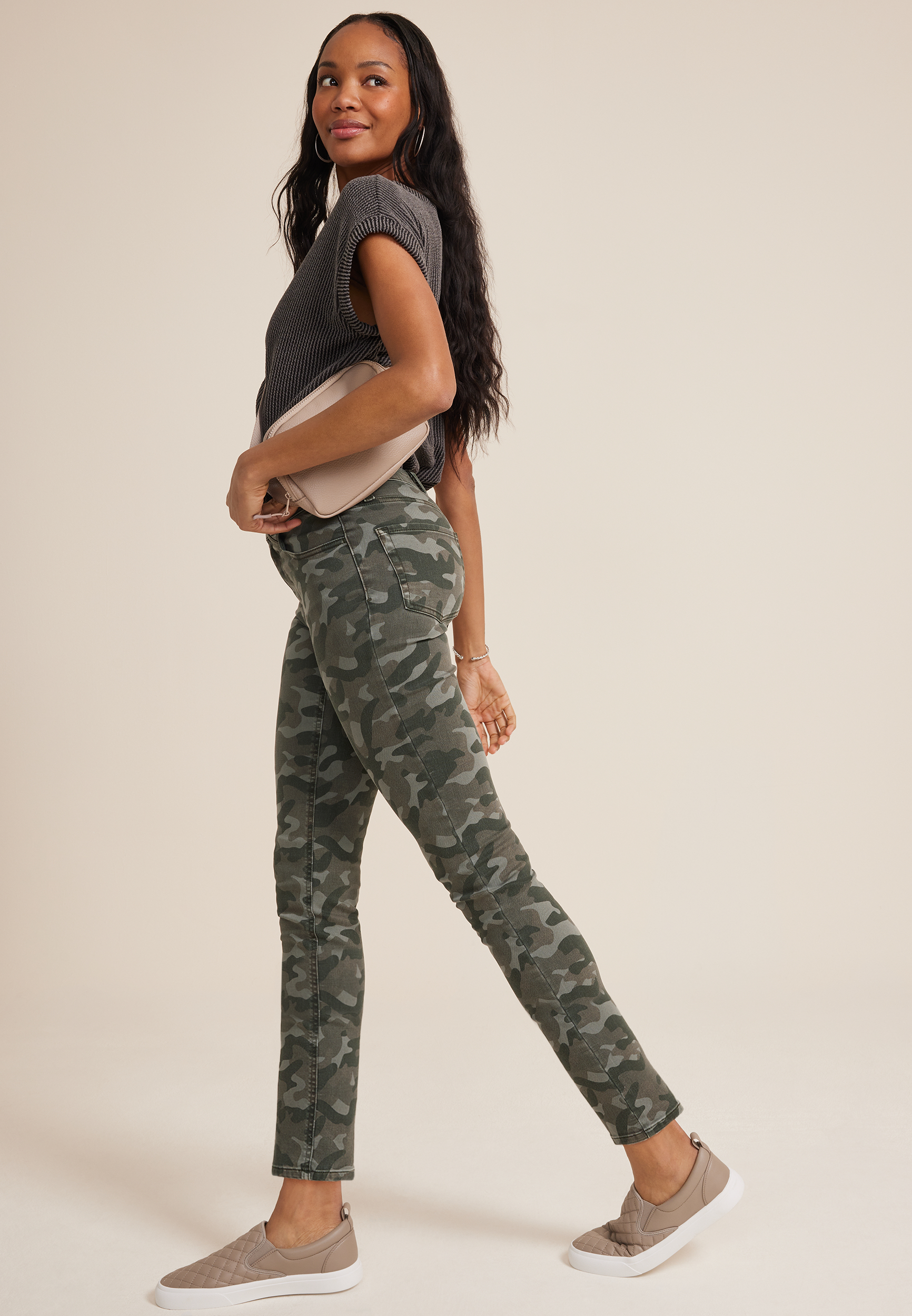 m jeans by maurices&trade; High Rise Camo Slim Straight Ankle Jean, , large