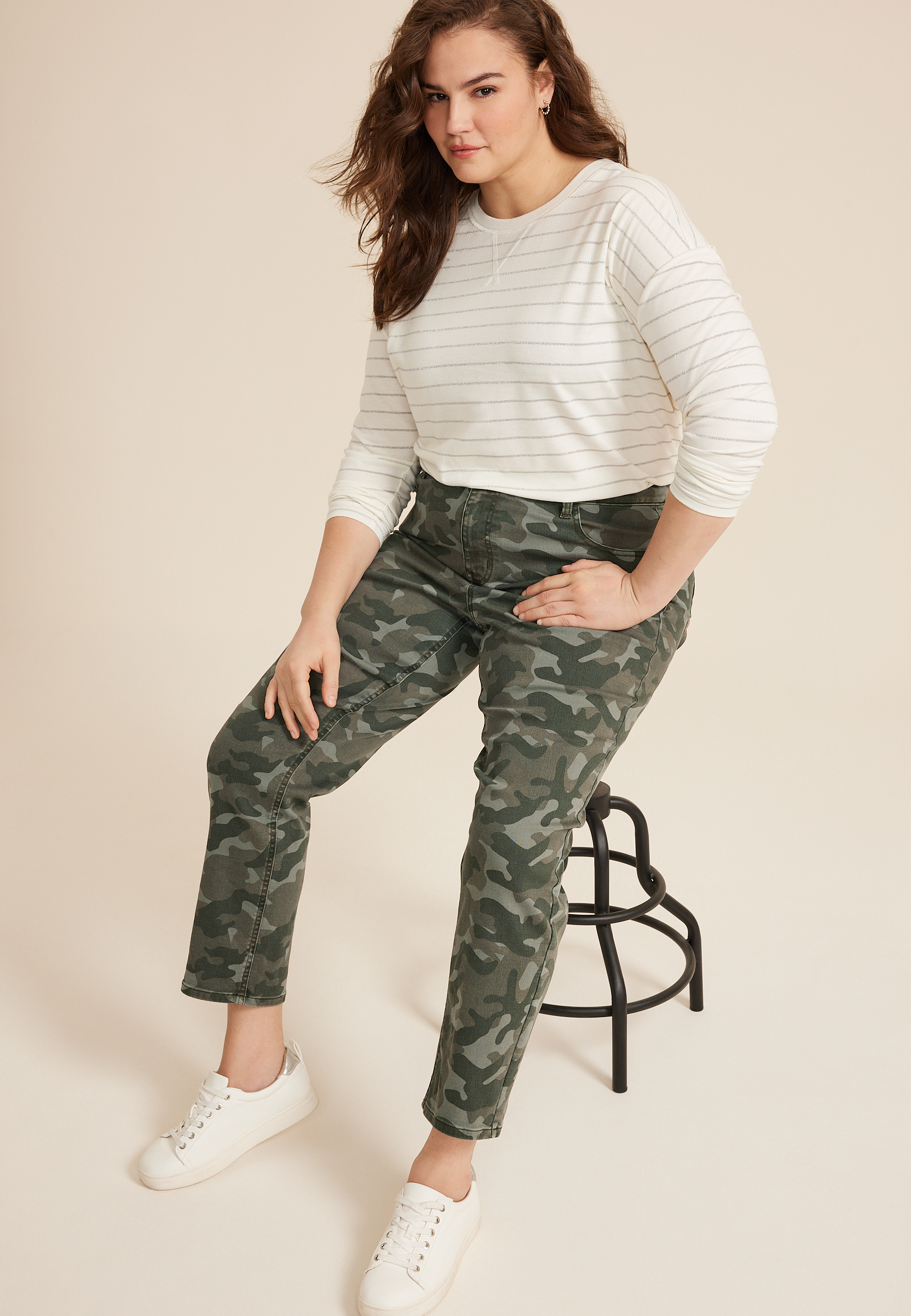 Plus Size m jeans by maurices&trade; High Rise Camo Slim Straight Ankle Jean, , large