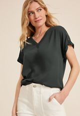 Lace Trim V Neck Dolman Tee, WASHED BLACK, small