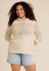 Plus Size Textured Stitch Hooded Sweater, C9747, small