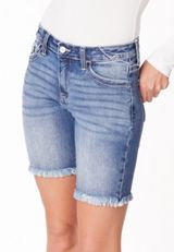 KanCan&trade; Mid Rise Fray Hem 8in Bermuda Short, , small