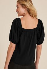 Embroidered Puff Sleeve Top, , small