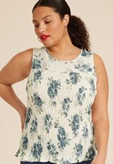 Plus Size Smocked Floral Tank Top, , small