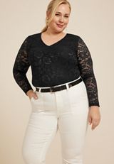 Plus Size Floral Lace V Neck Blouse, C4353, small