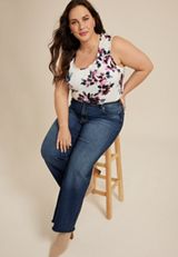 Plus Size Effortless Ruched Floral Tank Top, C2380, small