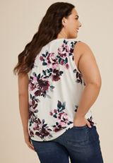 Plus Size Effortless Ruched Floral Tank Top, C2380, small