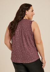 Plus Size Effortless Ruched Polka Dot Tank Top, COCOA BLUSH, small