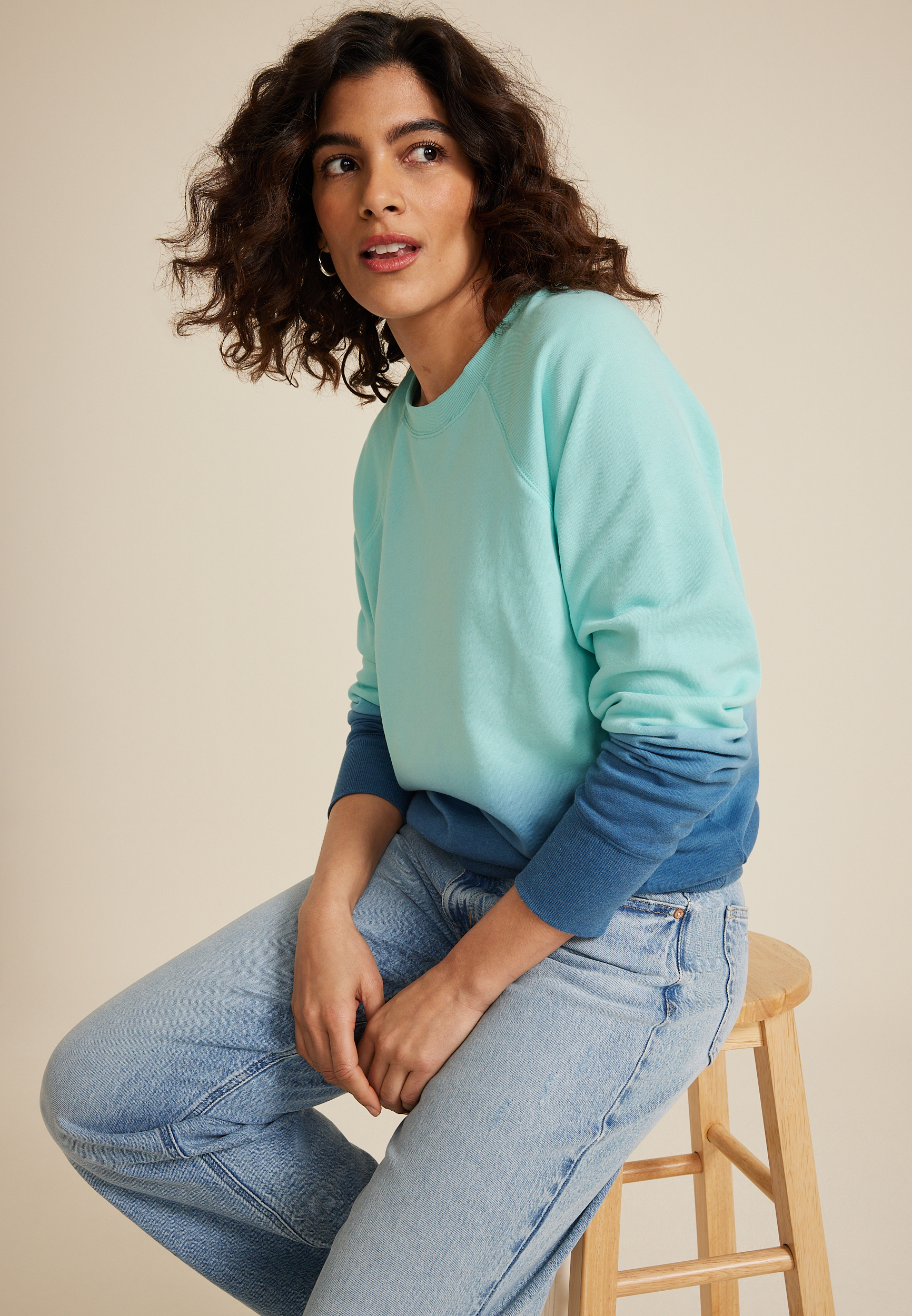 Blue Dip Dye Relaxed Fit Sweatshirt, C3159, large
