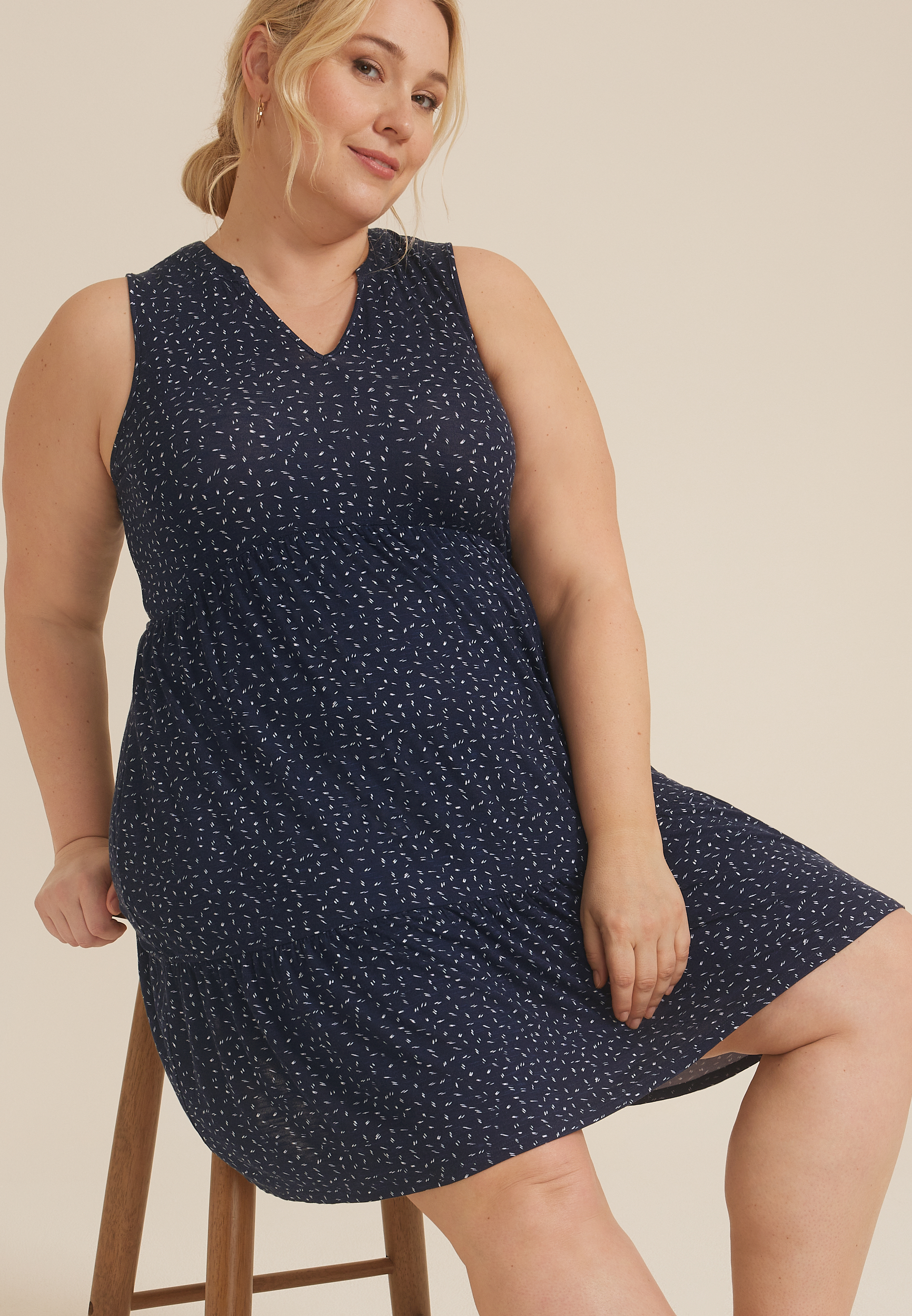 Plus 24/7 Bare Printed Notch Neck Dress