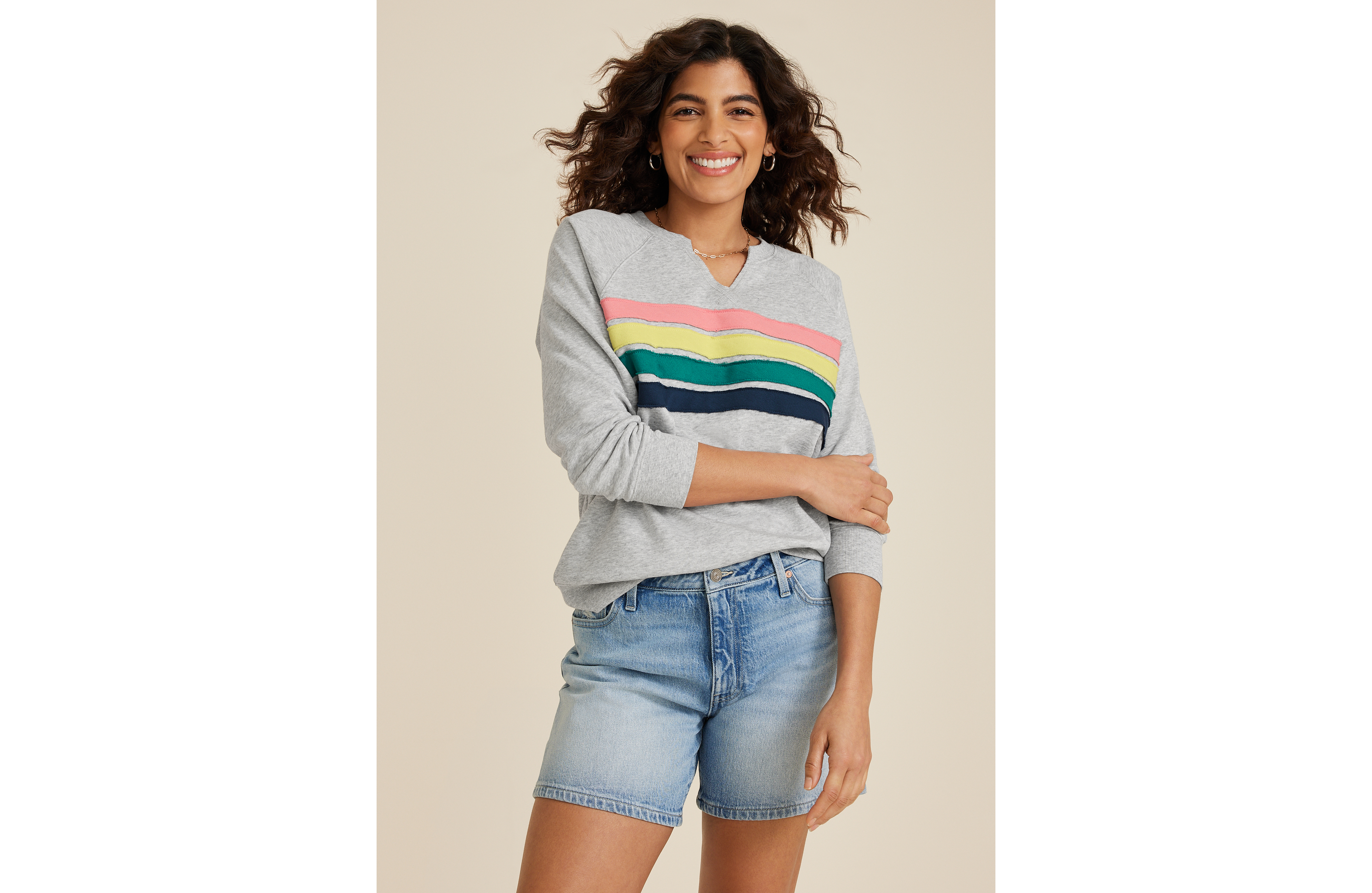 Twill Striped Relaxed Fit Sweatshirt