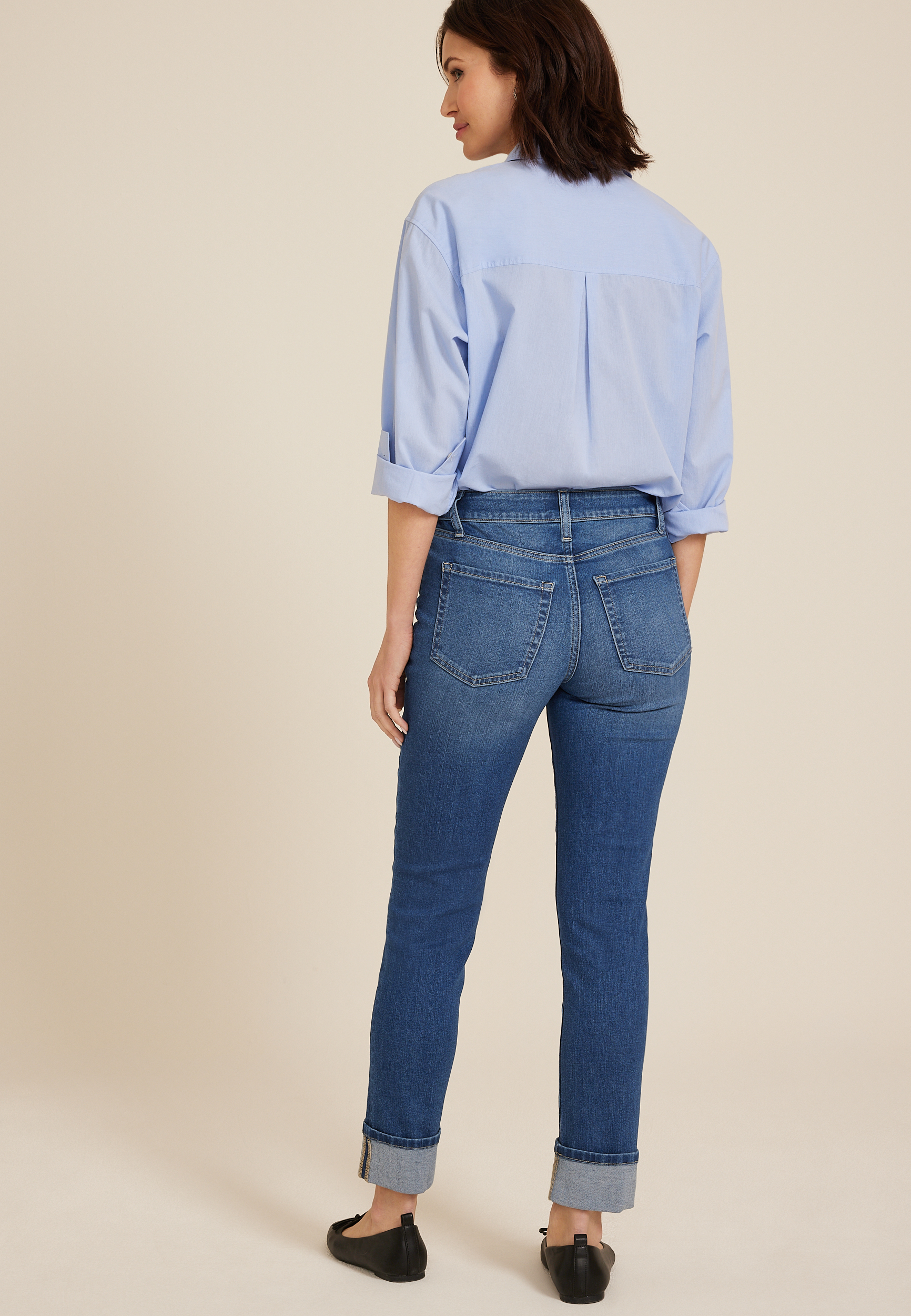 m jeans by maurices&trade; Dark High Rise Cuff Hem Slim Straight Ankle Jean, , large