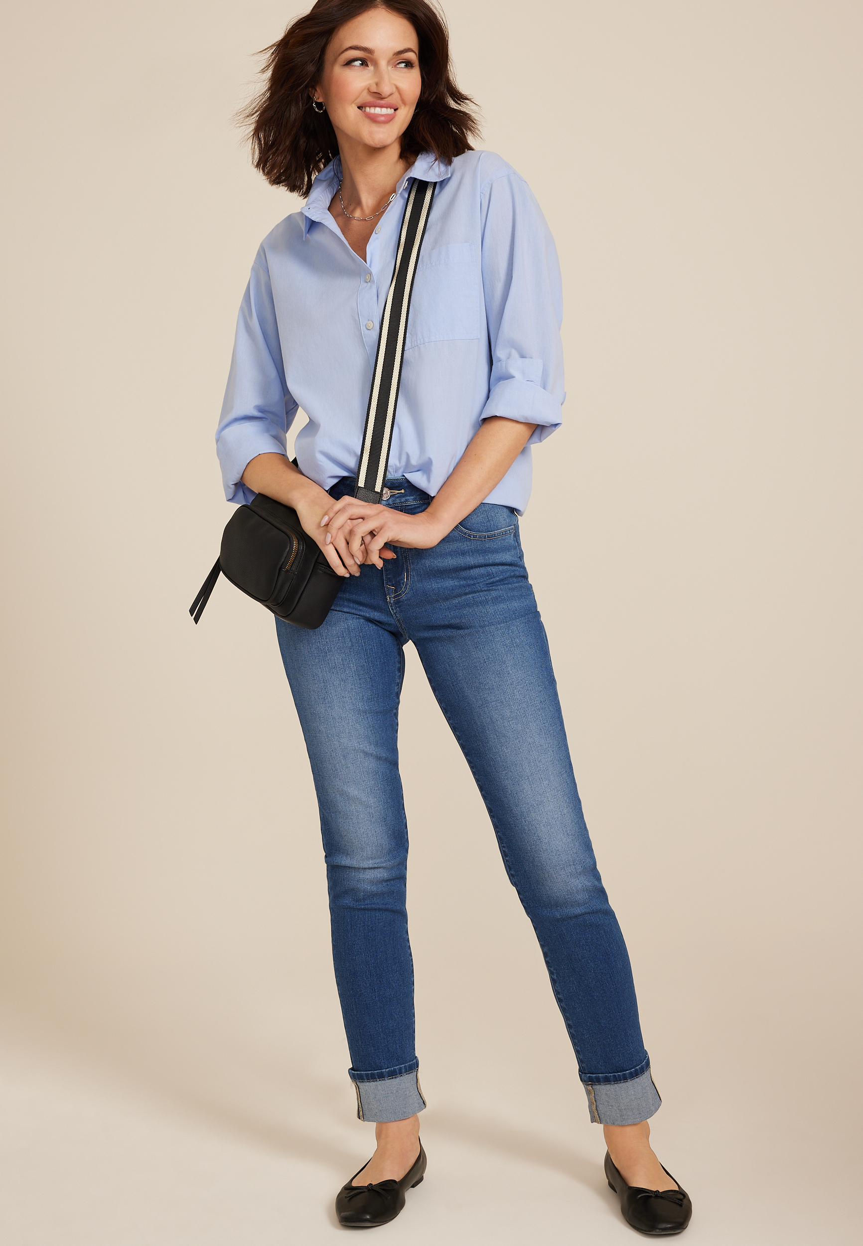 m jeans by maurices&trade; Dark High Rise Cuff Hem Slim Straight Ankle Jean, , large