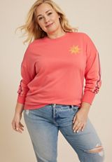 Plus Size Embroidered Sun Relaxed Fit Sweatshirt, C9334, small
