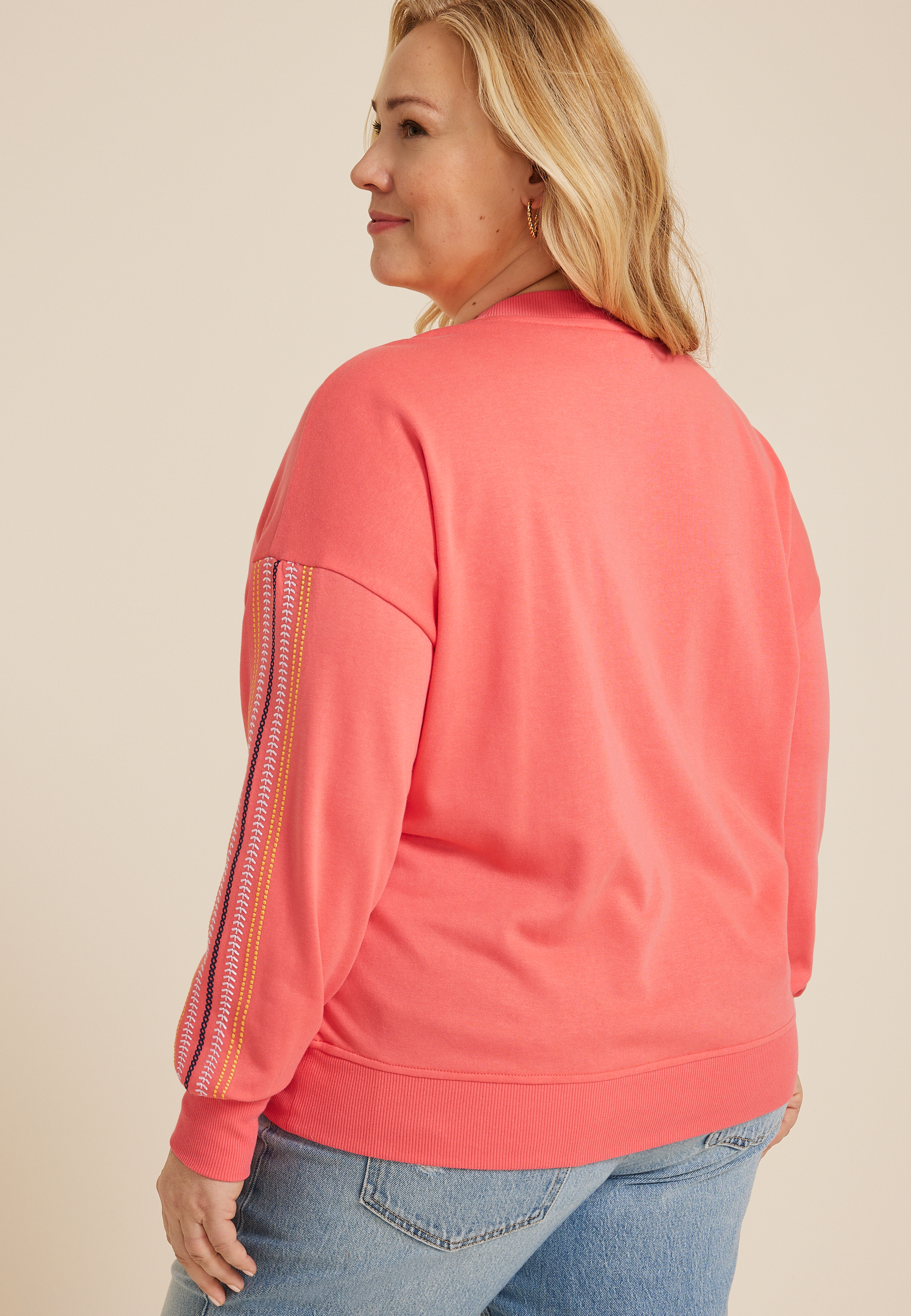 Plus Size Embroidered Sun Relaxed Fit Sweatshirt, C9334, large