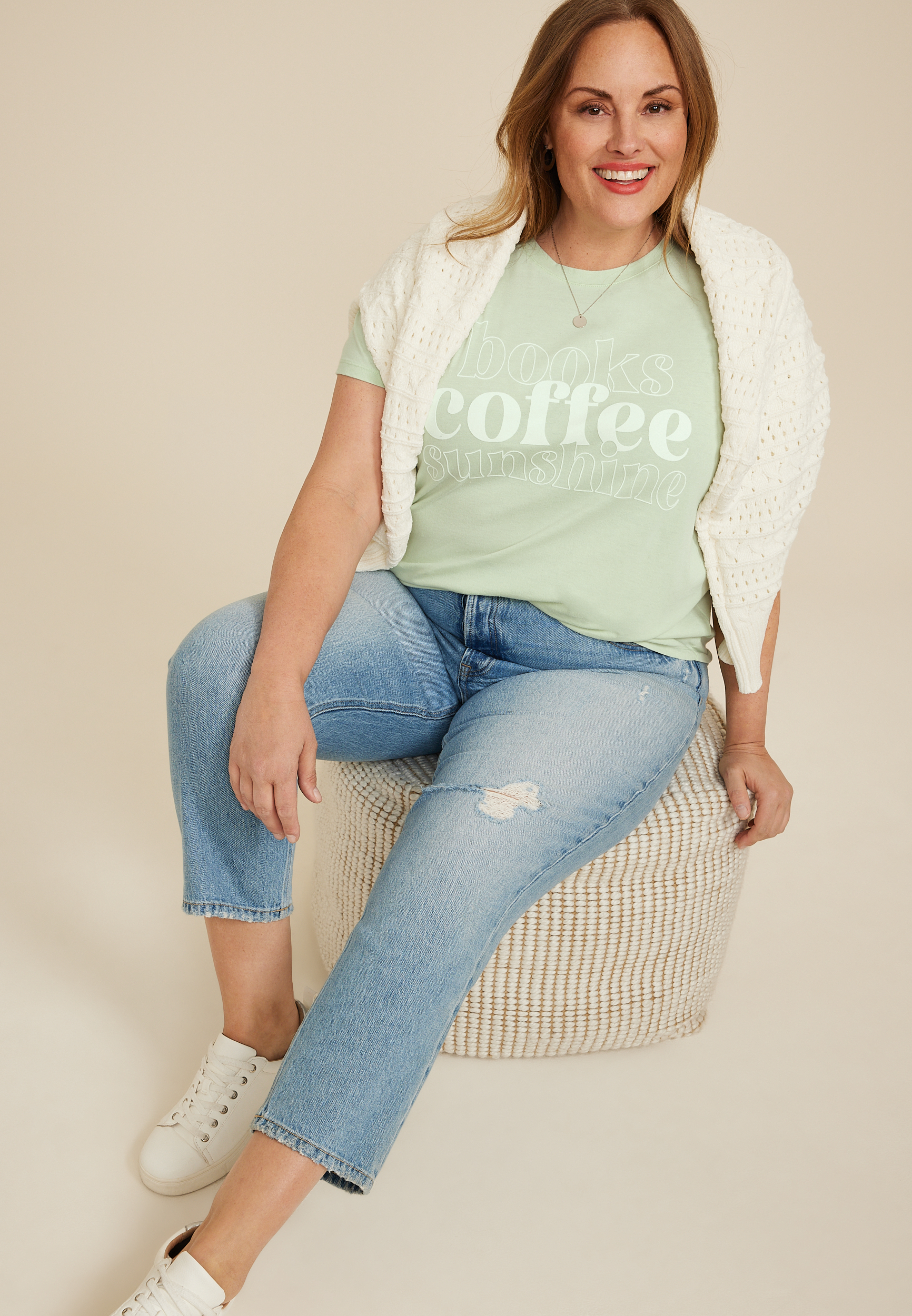 Plus Size Coffee Books Sunshine Classic Fit Graphic Tee, C9820, large