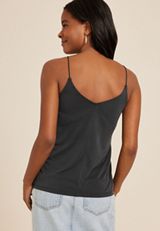 Sandwash Lace Trim V Neck Swing Cami, BLACK, small