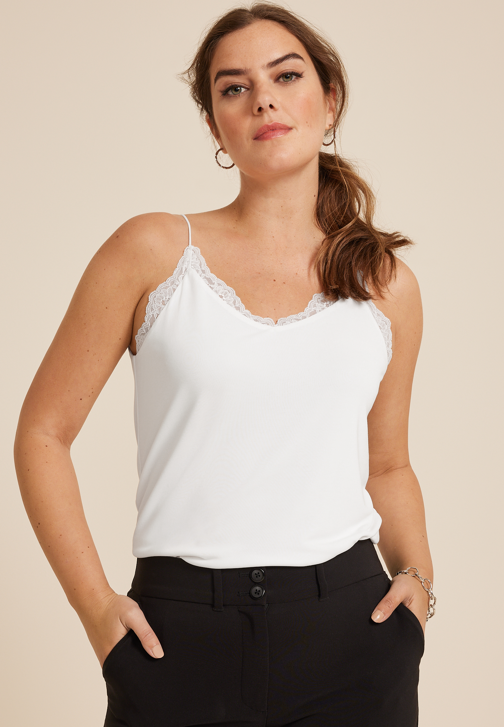 Lace Trim V Neck Swing Cami