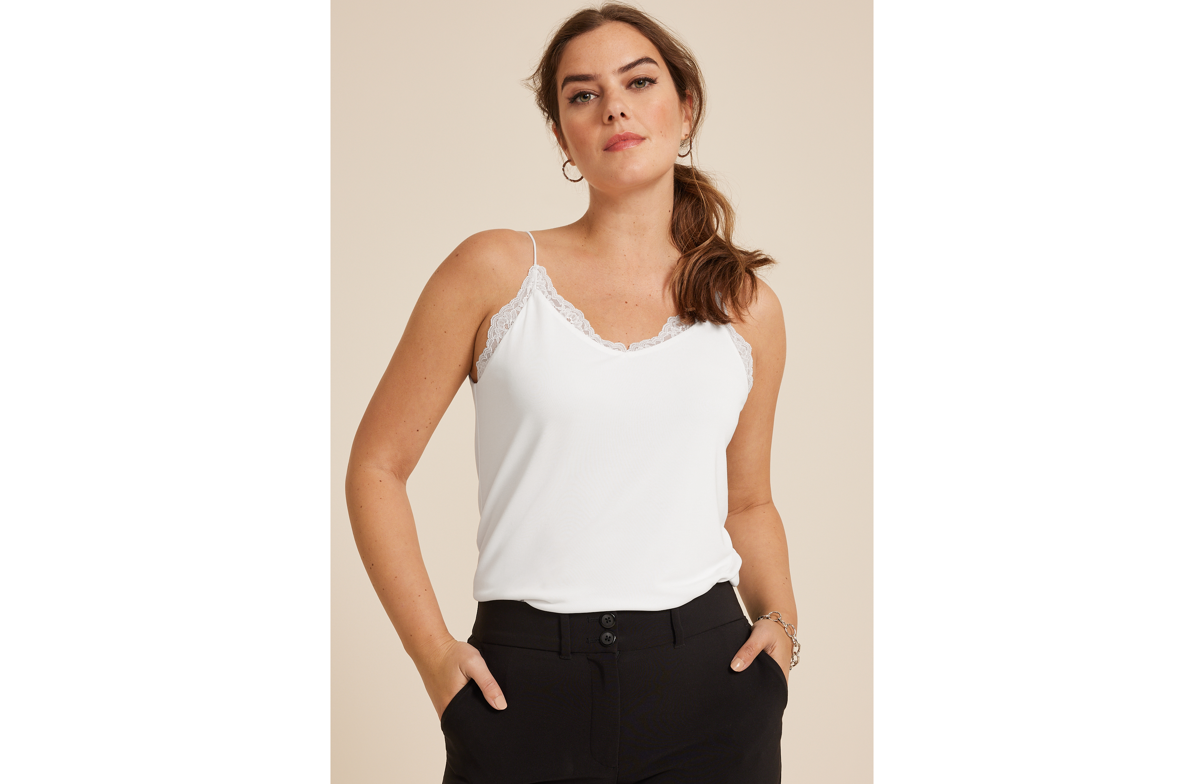 Lace Trim V Neck Swing Cami