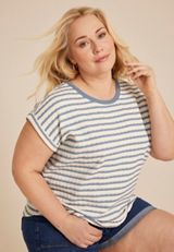 Plus Size 24/7 Clara Jacquard Striped Short Sleeve Tee, BLUE COMBO, small
