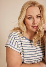 Plus Size 24/7 Clara Jacquard Striped Short Sleeve Tee, BLUE COMBO, small
