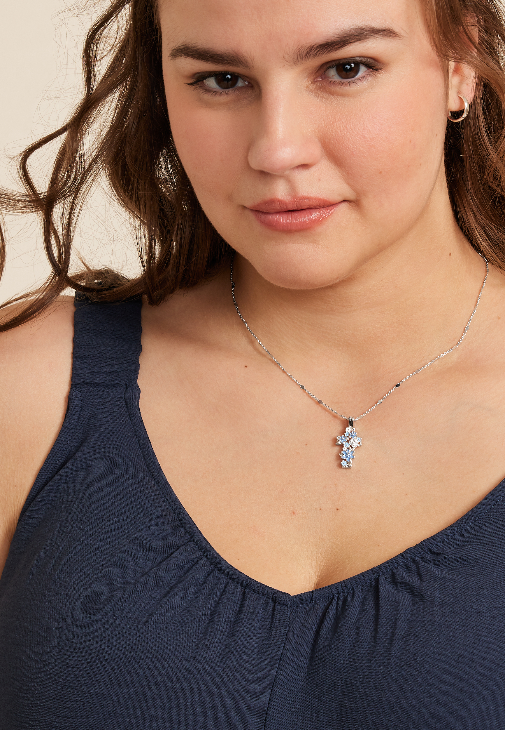 Floral Cross Pendant Necklace, C1524, large