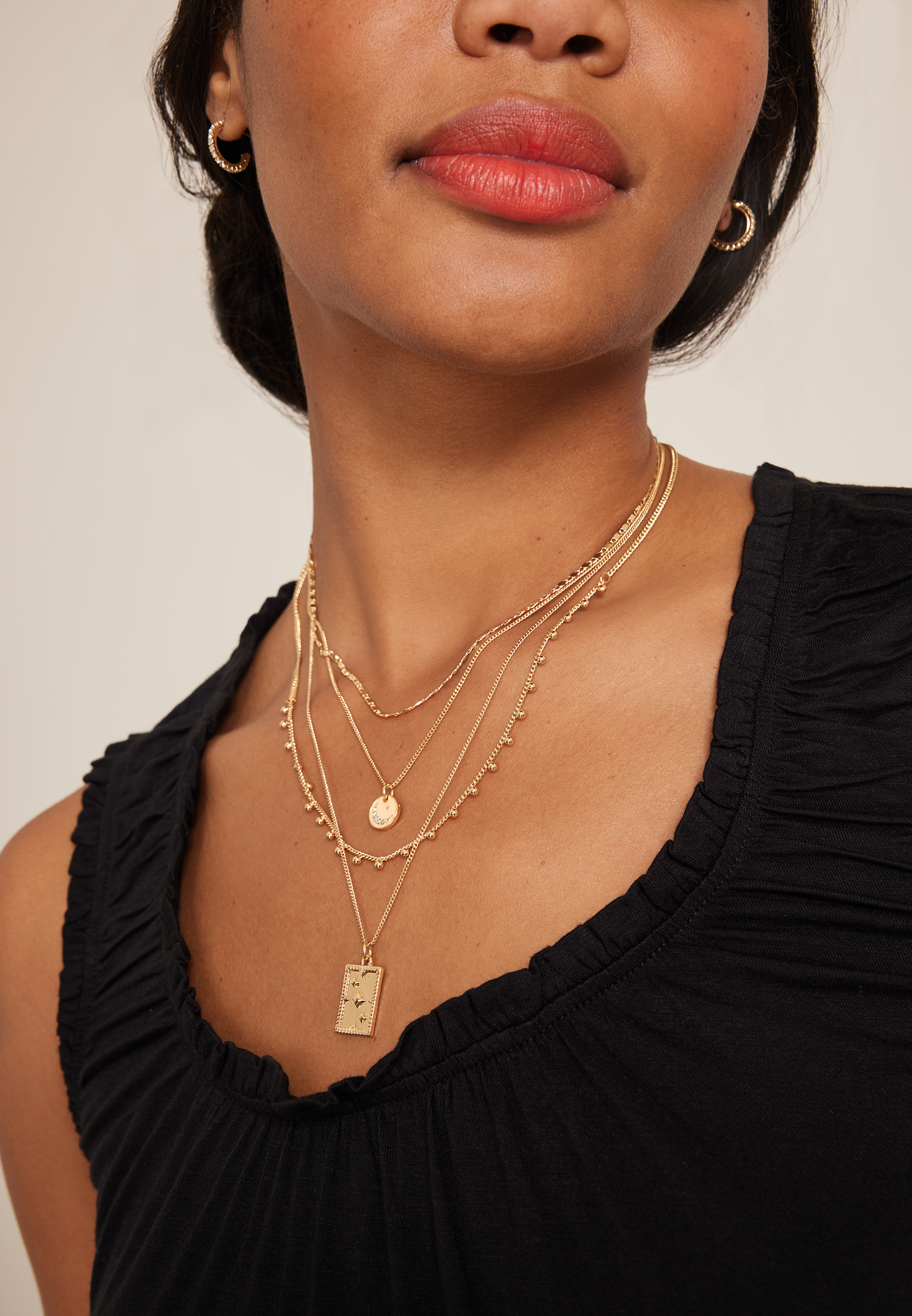 Gold Locket Layered Necklace, , large