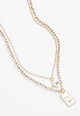 Gold Horseshoe Charm Double Layered Necklace, , small