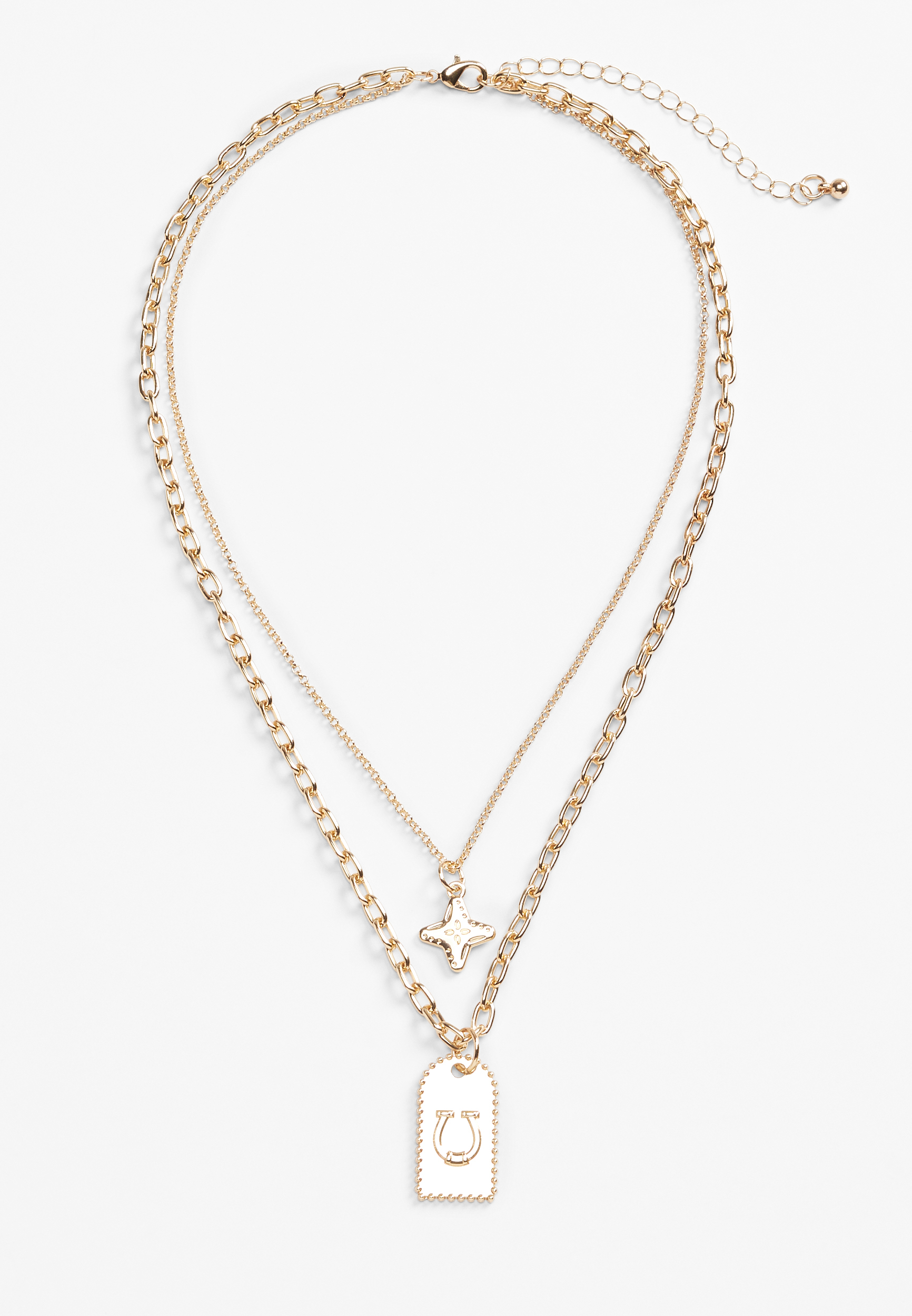 Gold Horseshoe Charm Double Layered Necklace, , large