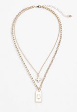 Gold Horseshoe Charm Double Layered Necklace, , small
