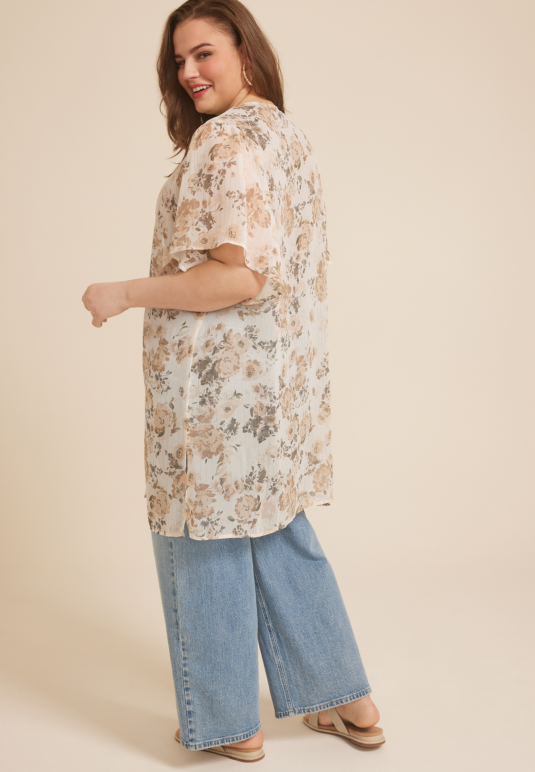 Plus Size Floral Kimono, C5883, large