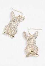 Gold Rhinestone Bunny Drop Earrings, C605, small