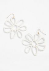 White Floral Raffia Earrings, , small