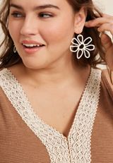 White Floral Raffia Earrings, , small