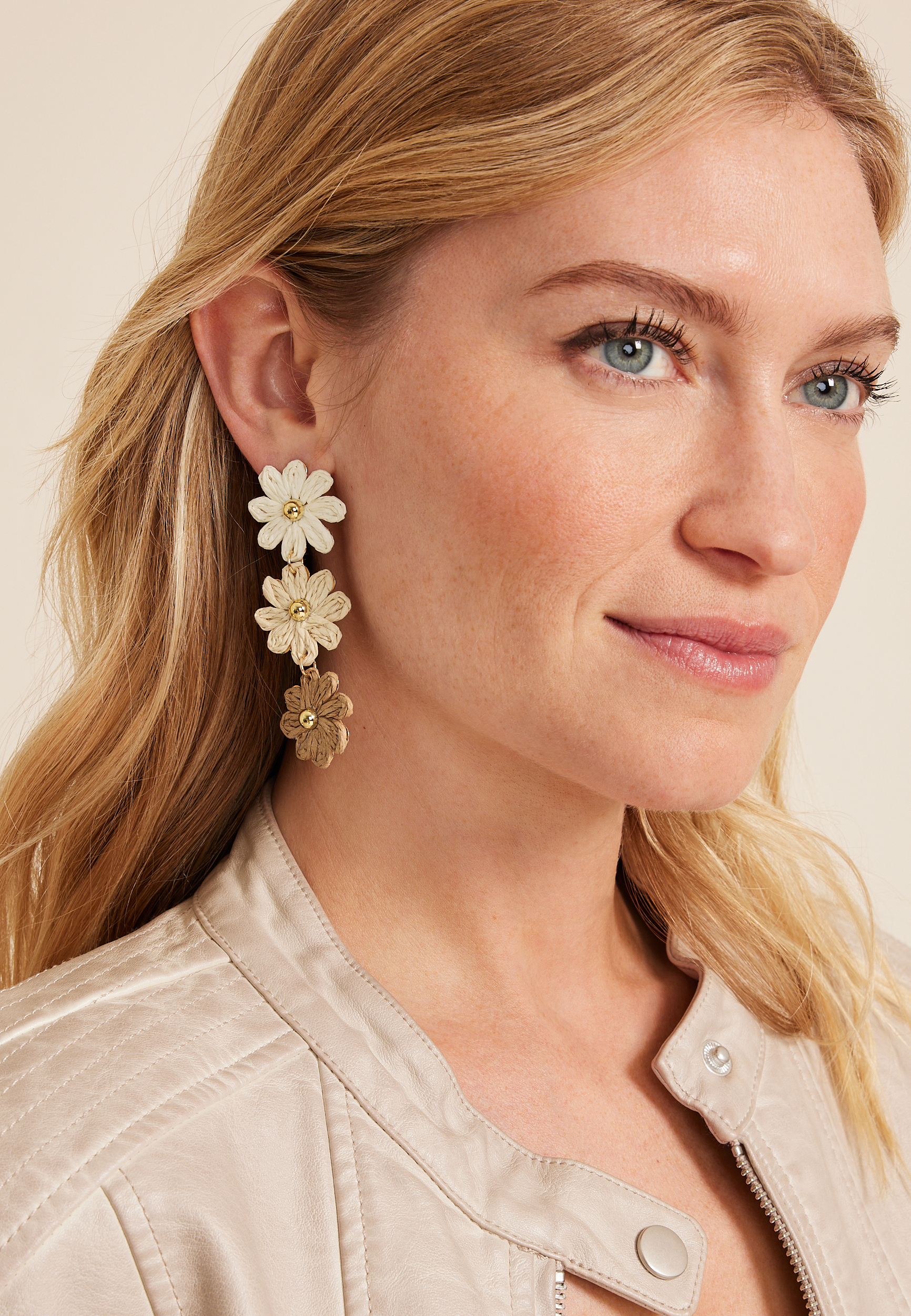 Triple Floral Raffia Drop Earrings, C115, large