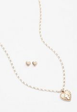 Gold Heart Cross Necklace And Earring Set, C605, small