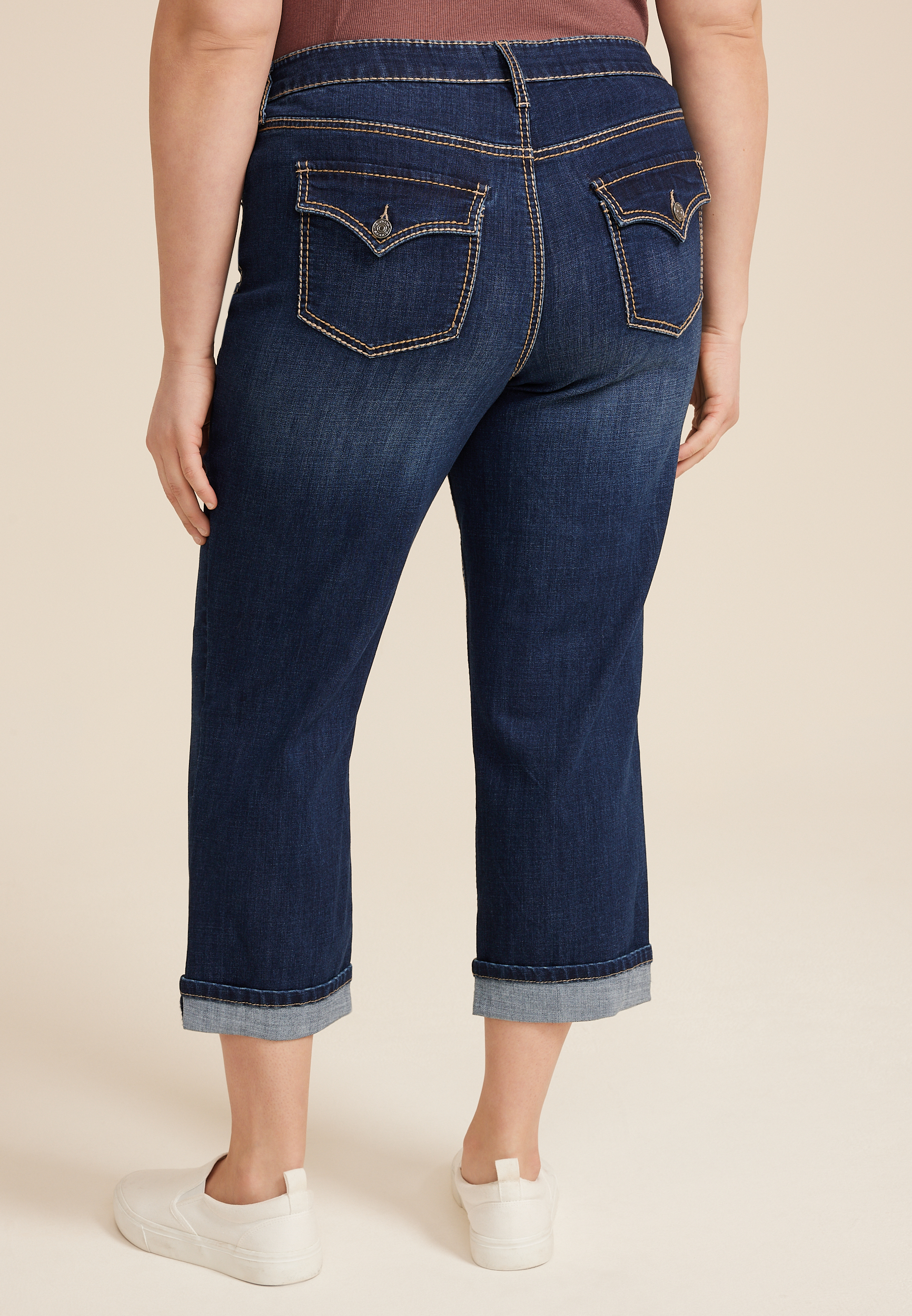 Plus Size m jeans by maurices&trade; Mid Rise Back Flap Pocket Straight Cropped Jean, C258, large