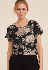 Delton Floral Zipper Back Blouse, BLACK COMBO, small