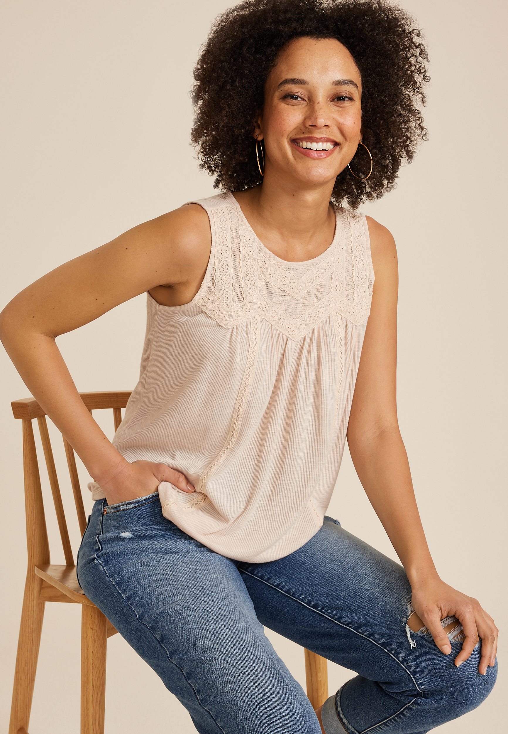 Mixed Fabric Lace Tank Top