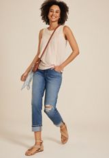Mixed Fabric Lace Tank Top, STORMY BLUSH, small