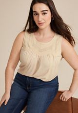 Plus Size Mixed Fabric Lace Tank Top, STORMY BLUSH, small