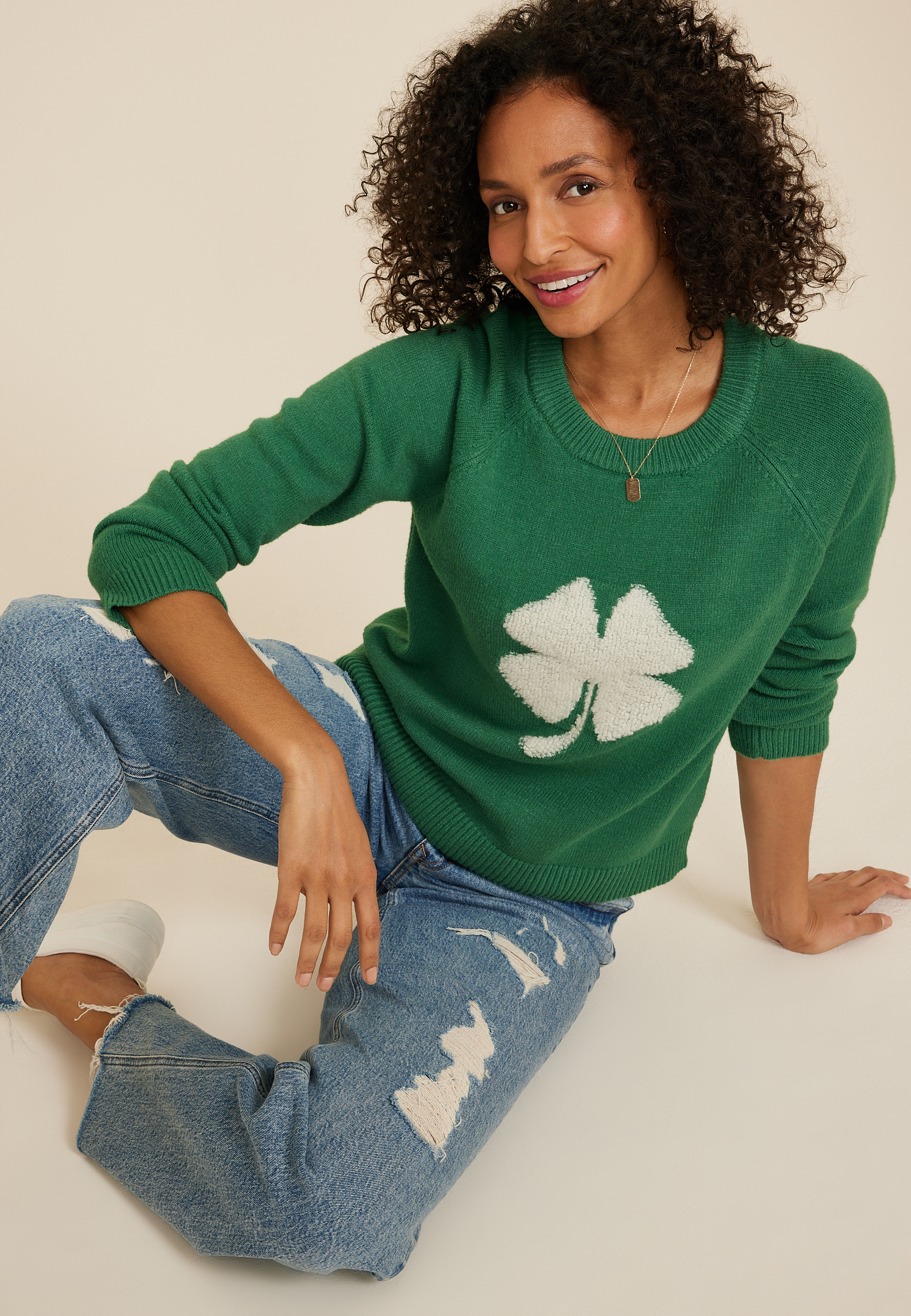 Shamrock Crew Neck Sweater, C8268, large
