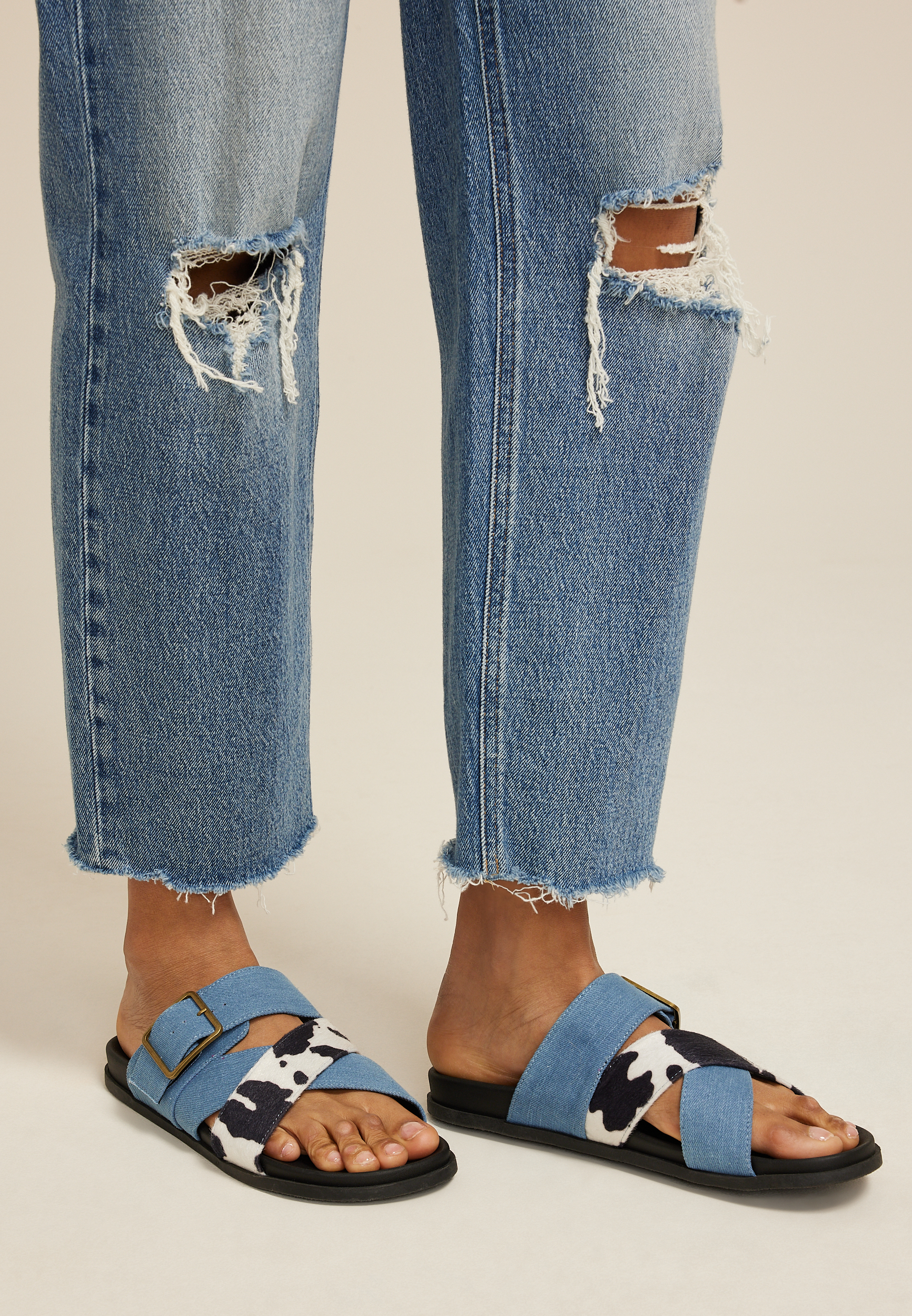 SuperCush Emilia Denim Cowprint Footbed Sandal, , large