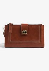 Double Zipper Oversized Wristlet Wallet, COGNAC, small
