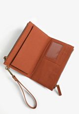 Double Zipper Oversized Wristlet Wallet, COGNAC, small
