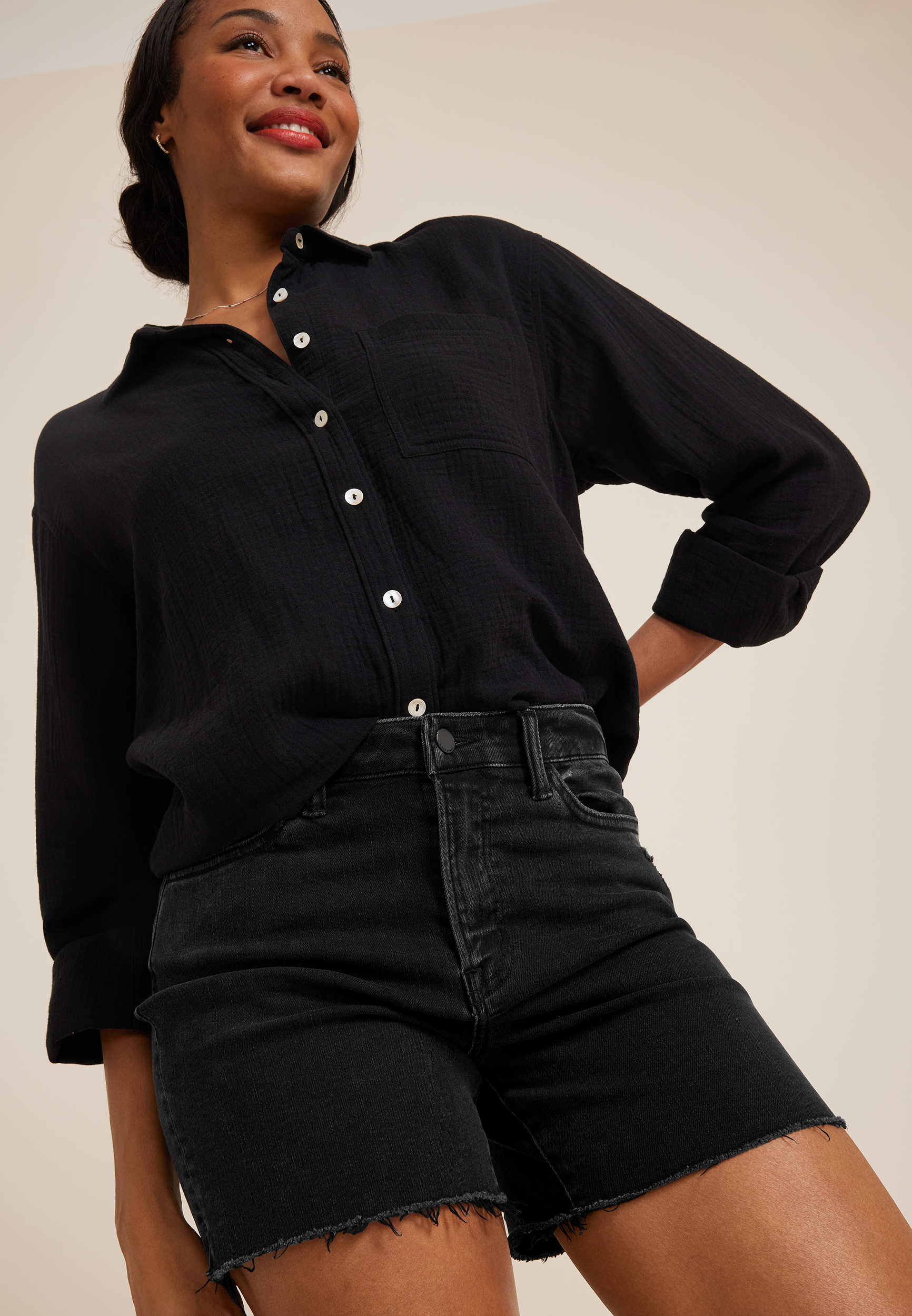 Flying Monkey™ Black High Rise Frayed Hem 4.5in Short